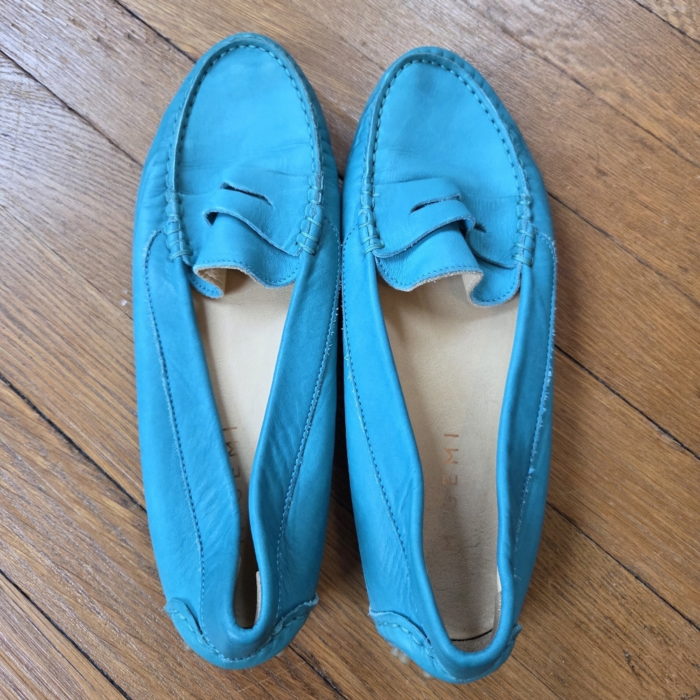M Gemi Turquoise Leather Loafers
